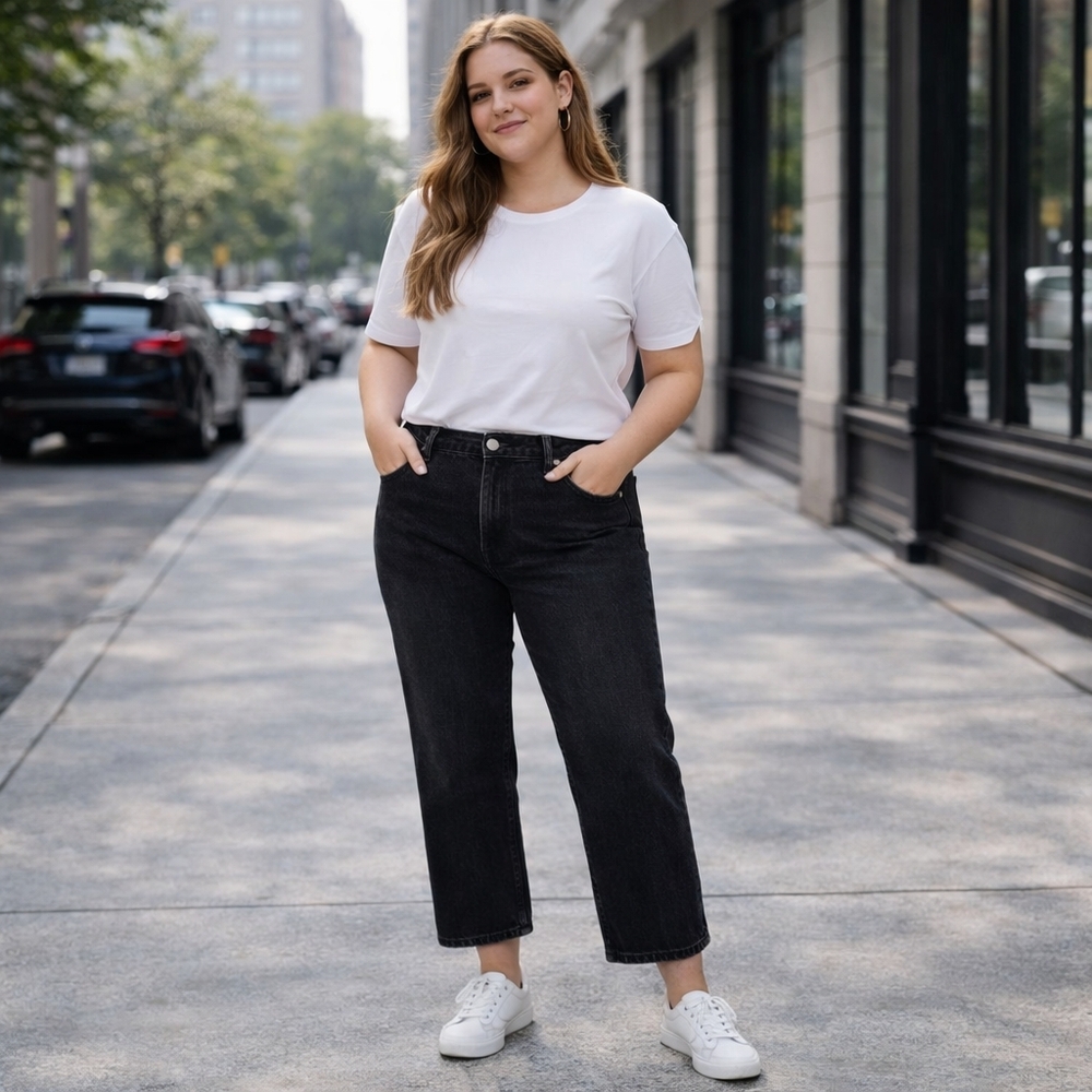 Bimba Y Lola Straight Crop Fit Jeans Black Cotton Blend Minimalist Chic Cropped